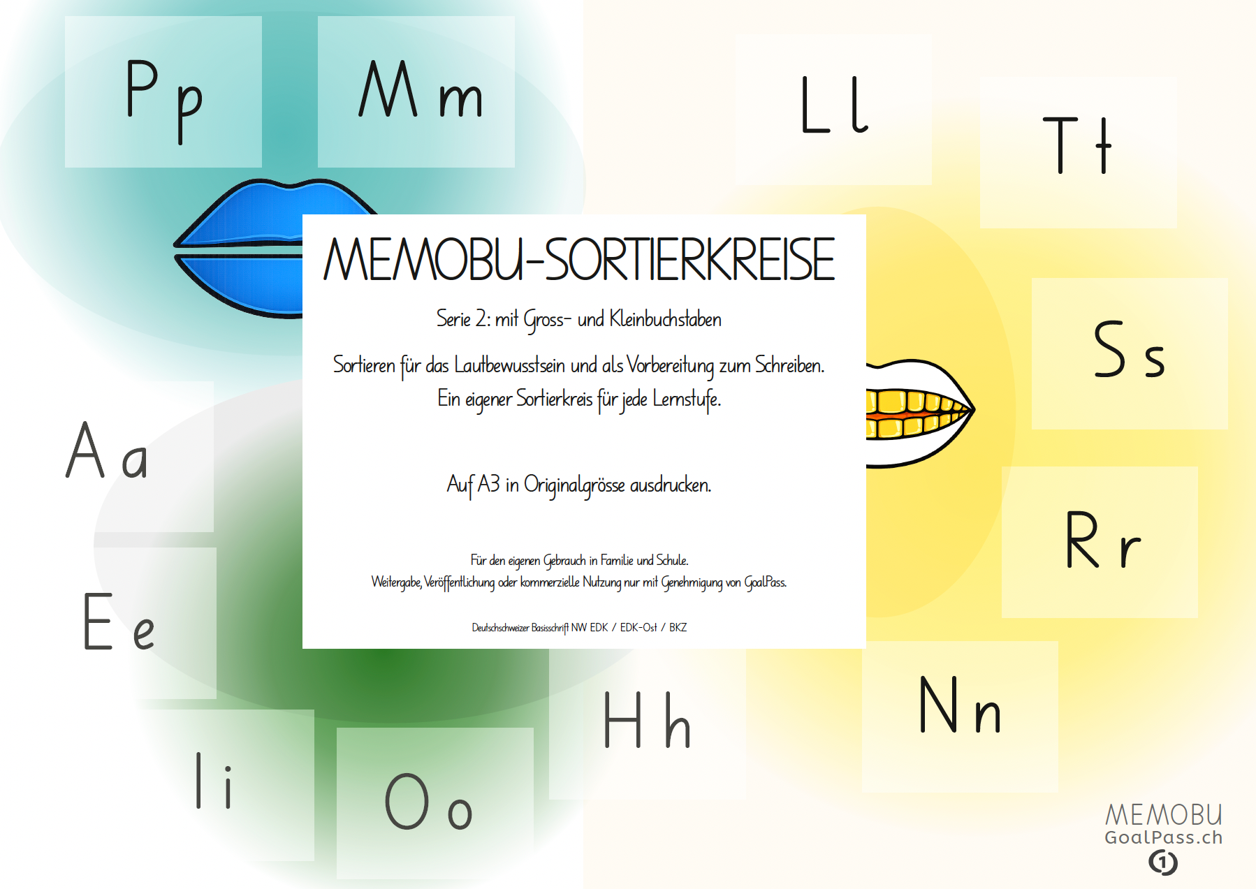 MEMOBU-Sortierkreise 2 für alle Lernstufen mit klein-GROSS-Buchstaben